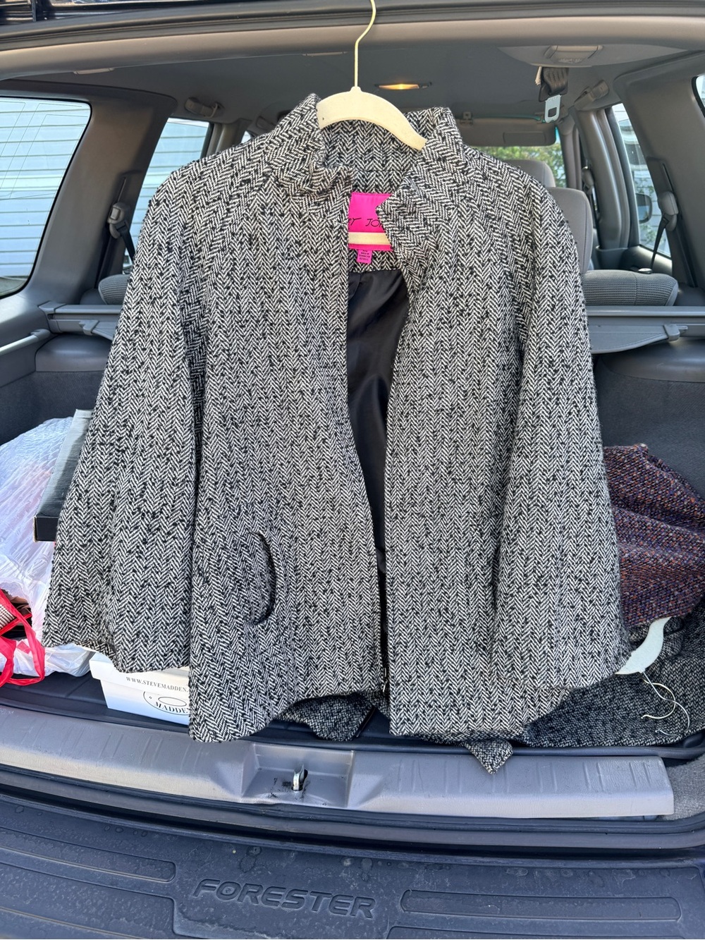 Betsey Johnson Black & White Herringbone Pea Coat